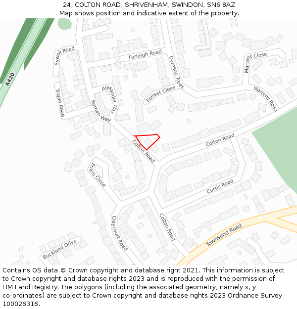 24, COLTON ROAD, SHRIVENHAM, SWINDON, SN6 8AZ: Location map and indicative extent of plot