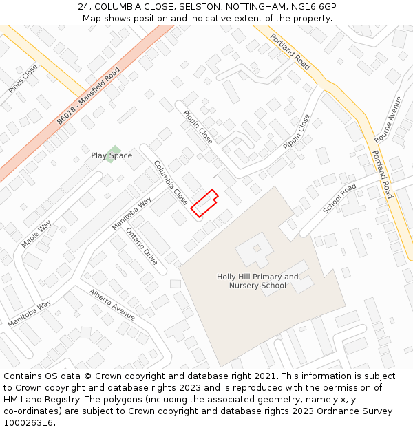 24, COLUMBIA CLOSE, SELSTON, NOTTINGHAM, NG16 6GP: Location map and indicative extent of plot