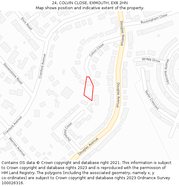 24, COLVIN CLOSE, EXMOUTH, EX8 2HN: Location map and indicative extent of plot