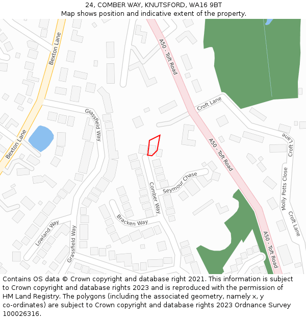 24, COMBER WAY, KNUTSFORD, WA16 9BT: Location map and indicative extent of plot