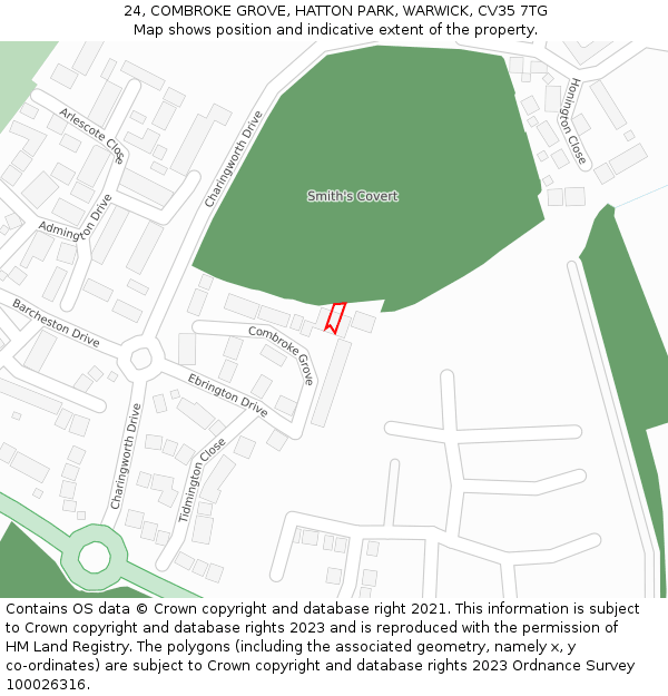 24, COMBROKE GROVE, HATTON PARK, WARWICK, CV35 7TG: Location map and indicative extent of plot