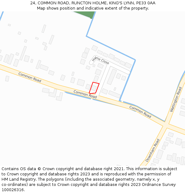 24, COMMON ROAD, RUNCTON HOLME, KING'S LYNN, PE33 0AA: Location map and indicative extent of plot