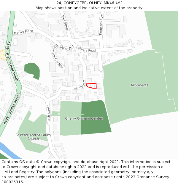 24, CONEYGERE, OLNEY, MK46 4AF: Location map and indicative extent of plot