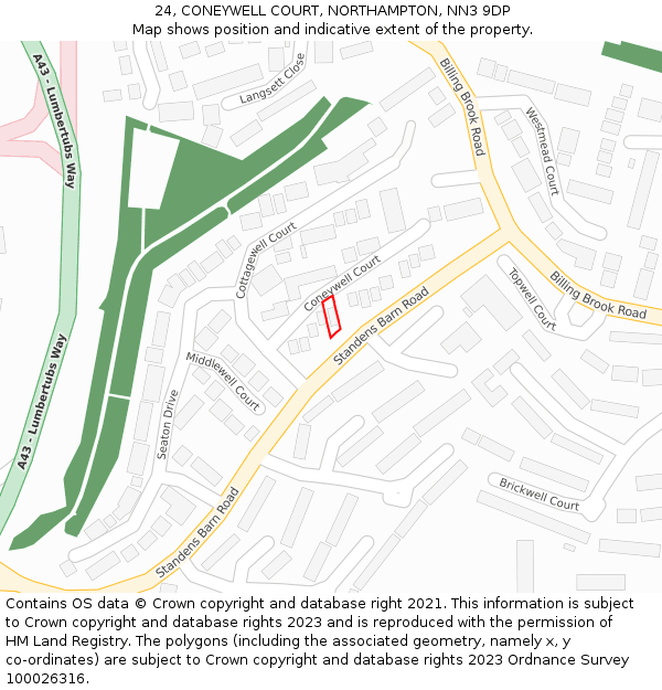 24, CONEYWELL COURT, NORTHAMPTON, NN3 9DP: Location map and indicative extent of plot