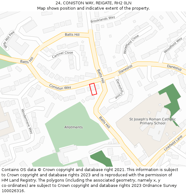 24, CONISTON WAY, REIGATE, RH2 0LN: Location map and indicative extent of plot