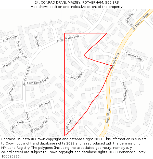 24, CONRAD DRIVE, MALTBY, ROTHERHAM, S66 8RS: Location map and indicative extent of plot