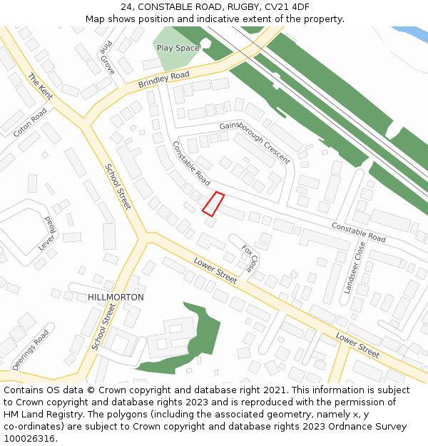 24, CONSTABLE ROAD, RUGBY, CV21 4DF: Location map and indicative extent of plot