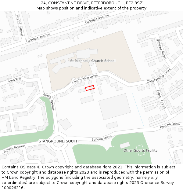 24, CONSTANTINE DRIVE, PETERBOROUGH, PE2 8SZ: Location map and indicative extent of plot