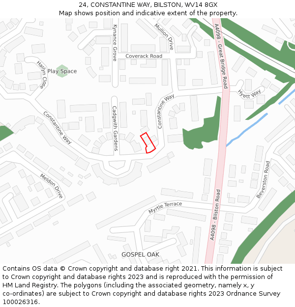 24, CONSTANTINE WAY, BILSTON, WV14 8GX: Location map and indicative extent of plot
