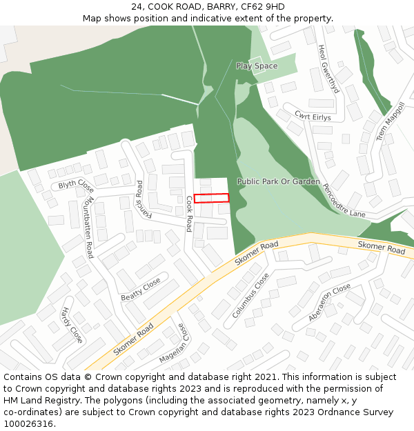 24, COOK ROAD, BARRY, CF62 9HD: Location map and indicative extent of plot