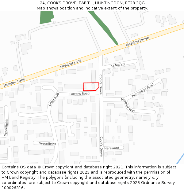 24, COOKS DROVE, EARITH, HUNTINGDON, PE28 3QG: Location map and indicative extent of plot