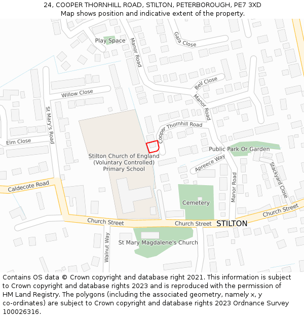 24, COOPER THORNHILL ROAD, STILTON, PETERBOROUGH, PE7 3XD: Location map and indicative extent of plot