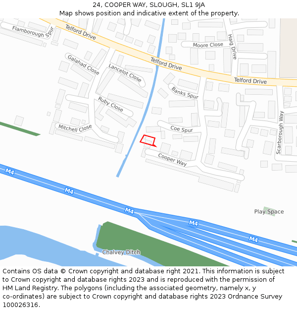 24, COOPER WAY, SLOUGH, SL1 9JA: Location map and indicative extent of plot