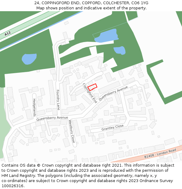 24, COPPINGFORD END, COPFORD, COLCHESTER, CO6 1YG: Location map and indicative extent of plot