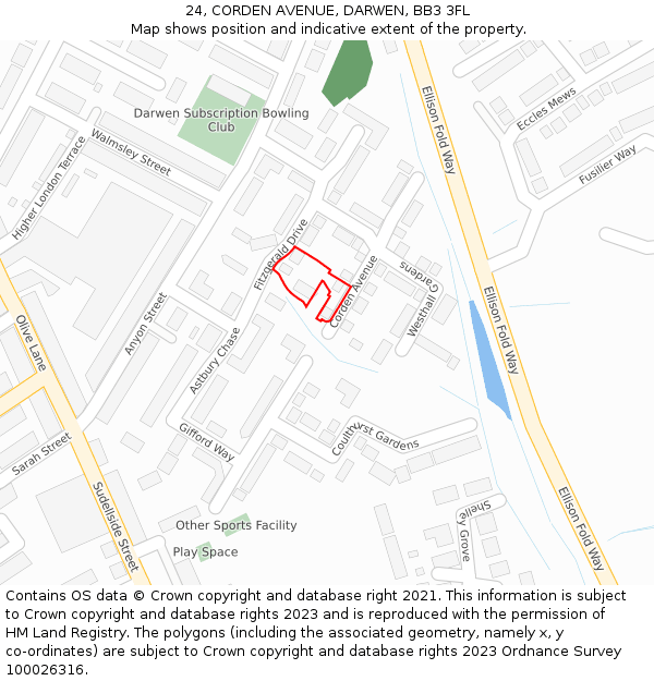 24, CORDEN AVENUE, DARWEN, BB3 3FL: Location map and indicative extent of plot