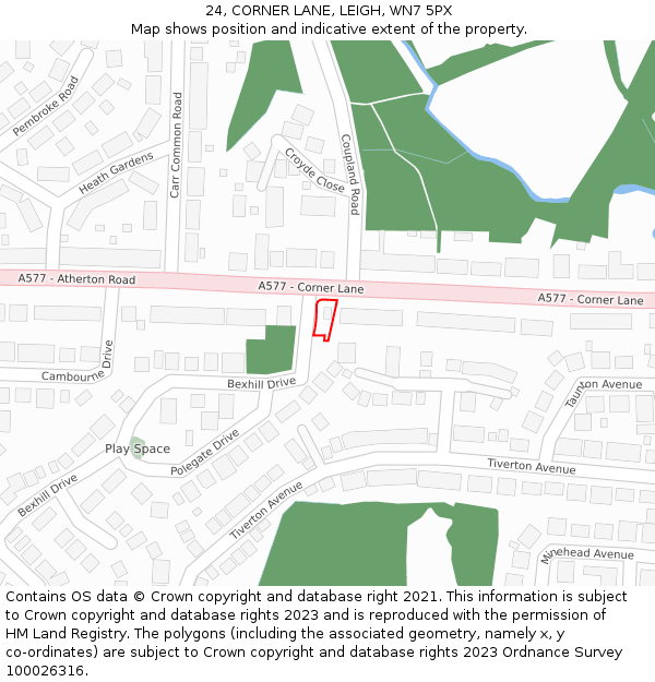 24, CORNER LANE, LEIGH, WN7 5PX: Location map and indicative extent of plot