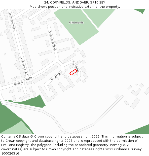 24, CORNFIELDS, ANDOVER, SP10 2EY: Location map and indicative extent of plot