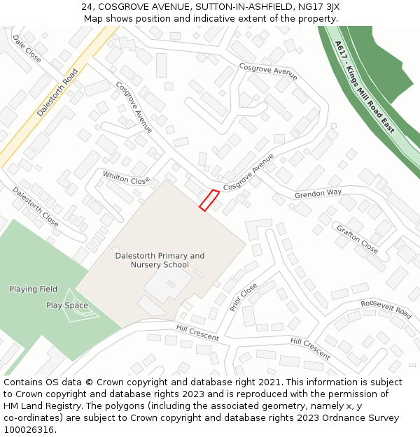 24, COSGROVE AVENUE, SUTTON-IN-ASHFIELD, NG17 3JX: Location map and indicative extent of plot