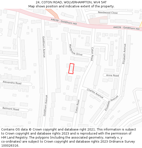 24, COTON ROAD, WOLVERHAMPTON, WV4 5AT: Location map and indicative extent of plot