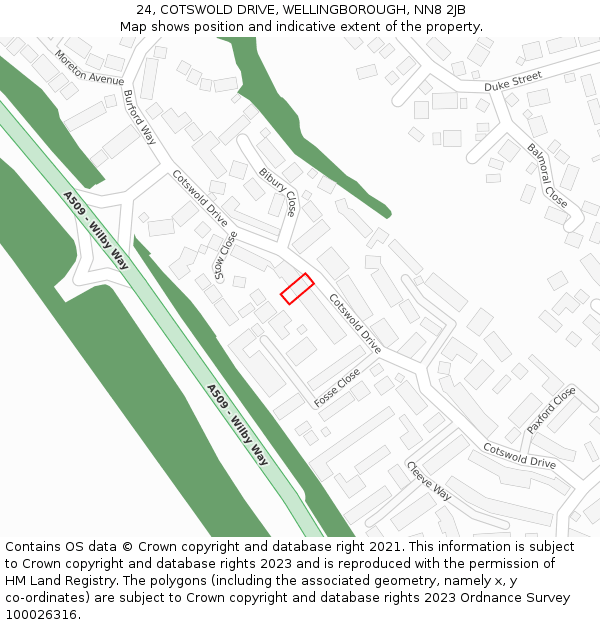 24, COTSWOLD DRIVE, WELLINGBOROUGH, NN8 2JB: Location map and indicative extent of plot