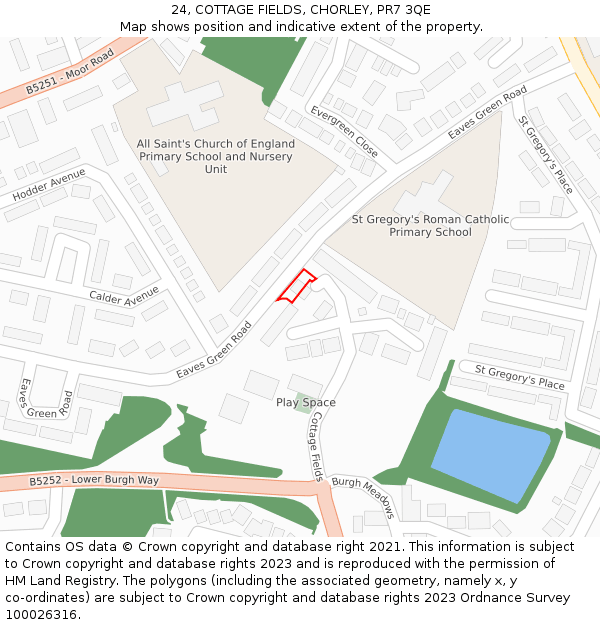 24, COTTAGE FIELDS, CHORLEY, PR7 3QE: Location map and indicative extent of plot