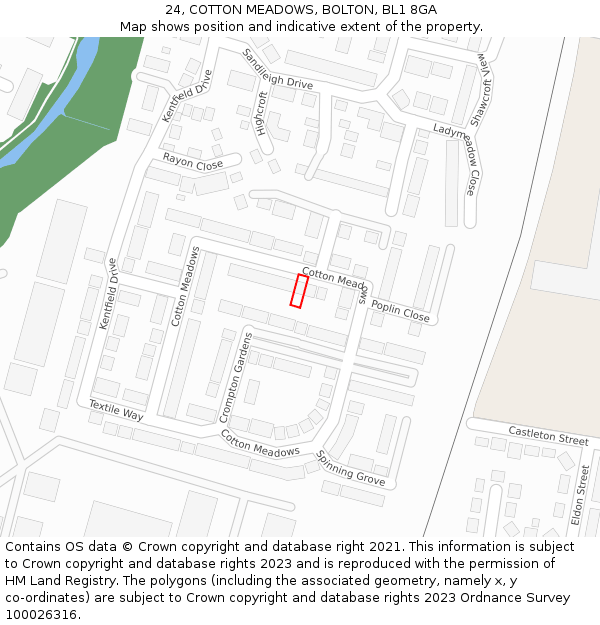 24, COTTON MEADOWS, BOLTON, BL1 8GA: Location map and indicative extent of plot