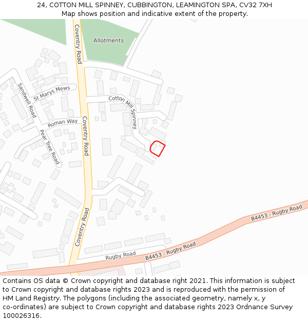 24, COTTON MILL SPINNEY, CUBBINGTON, LEAMINGTON SPA, CV32 7XH: Location map and indicative extent of plot