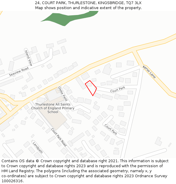 24, COURT PARK, THURLESTONE, KINGSBRIDGE, TQ7 3LX: Location map and indicative extent of plot