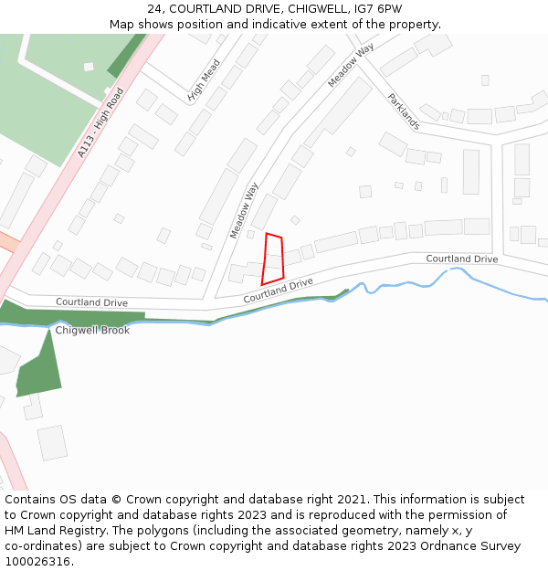 24, COURTLAND DRIVE, CHIGWELL, IG7 6PW: Location map and indicative extent of plot