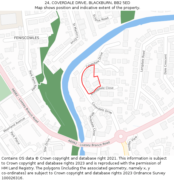 24, COVERDALE DRIVE, BLACKBURN, BB2 5ED: Location map and indicative extent of plot