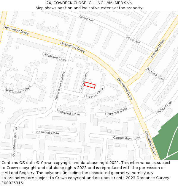 24, COWBECK CLOSE, GILLINGHAM, ME8 9NN: Location map and indicative extent of plot