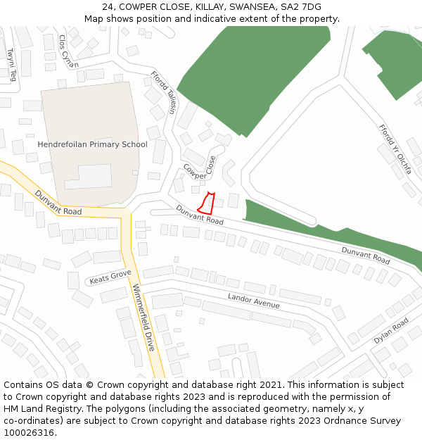 24, COWPER CLOSE, KILLAY, SWANSEA, SA2 7DG: Location map and indicative extent of plot