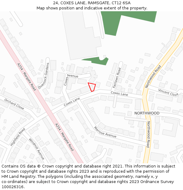 24, COXES LANE, RAMSGATE, CT12 6SA: Location map and indicative extent of plot