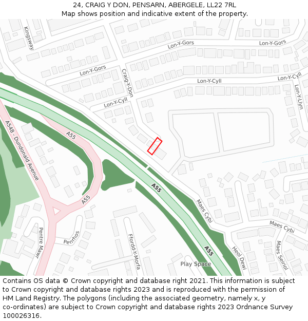 24, CRAIG Y DON, PENSARN, ABERGELE, LL22 7RL: Location map and indicative extent of plot