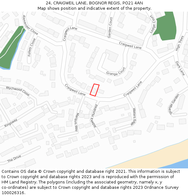 24, CRAIGWEIL LANE, BOGNOR REGIS, PO21 4AN: Location map and indicative extent of plot