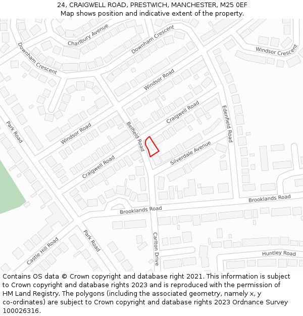24, CRAIGWELL ROAD, PRESTWICH, MANCHESTER, M25 0EF: Location map and indicative extent of plot