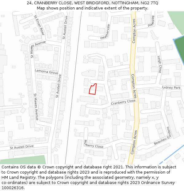 24, CRANBERRY CLOSE, WEST BRIDGFORD, NOTTINGHAM, NG2 7TQ: Location map and indicative extent of plot