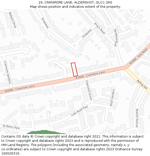 24, CRANMORE LANE, ALDERSHOT, GU11 3AS: Location map and indicative extent of plot