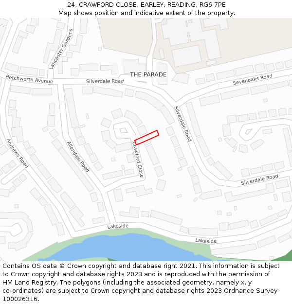 24, CRAWFORD CLOSE, EARLEY, READING, RG6 7PE: Location map and indicative extent of plot