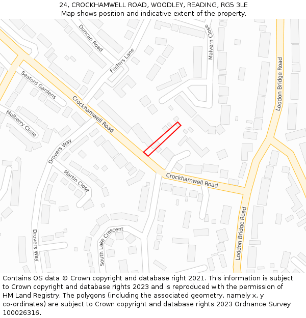 24, CROCKHAMWELL ROAD, WOODLEY, READING, RG5 3LE: Location map and indicative extent of plot