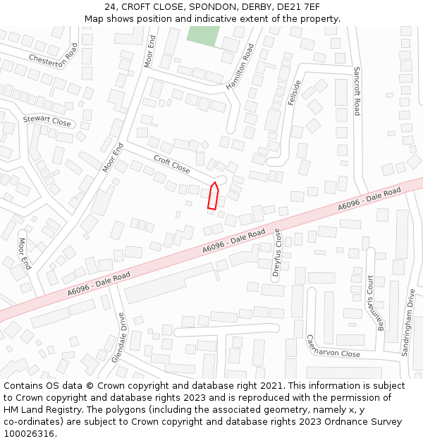 24, CROFT CLOSE, SPONDON, DERBY, DE21 7EF: Location map and indicative extent of plot