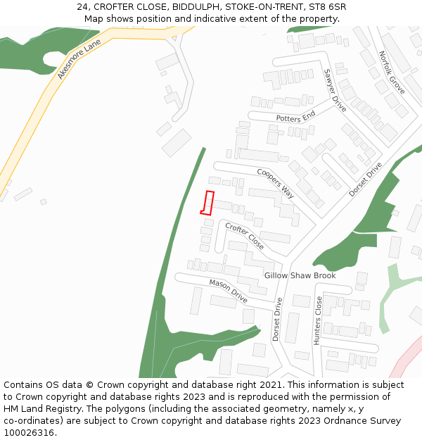 24, CROFTER CLOSE, BIDDULPH, STOKE-ON-TRENT, ST8 6SR: Location map and indicative extent of plot