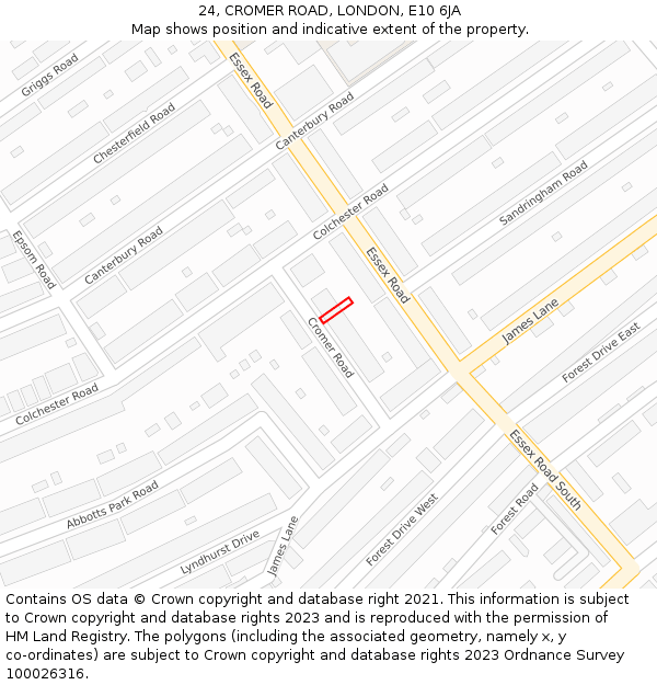 24, CROMER ROAD, LONDON, E10 6JA: Location map and indicative extent of plot