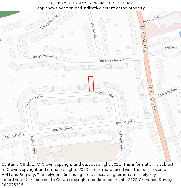 24, CROMFORD WAY, NEW MALDEN, KT3 3AZ: Location map and indicative extent of plot