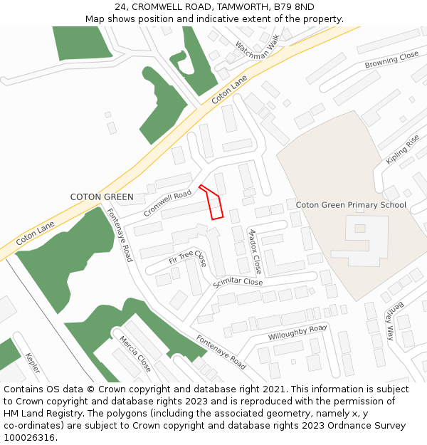 24, CROMWELL ROAD, TAMWORTH, B79 8ND: Location map and indicative extent of plot