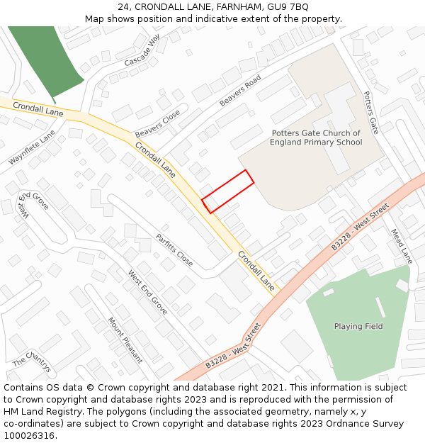 24, CRONDALL LANE, FARNHAM, GU9 7BQ: Location map and indicative extent of plot