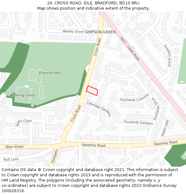 24, CROSS ROAD, IDLE, BRADFORD, BD10 9RU: Location map and indicative extent of plot