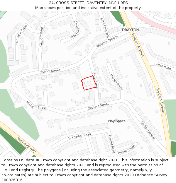 24, CROSS STREET, DAVENTRY, NN11 9ES: Location map and indicative extent of plot