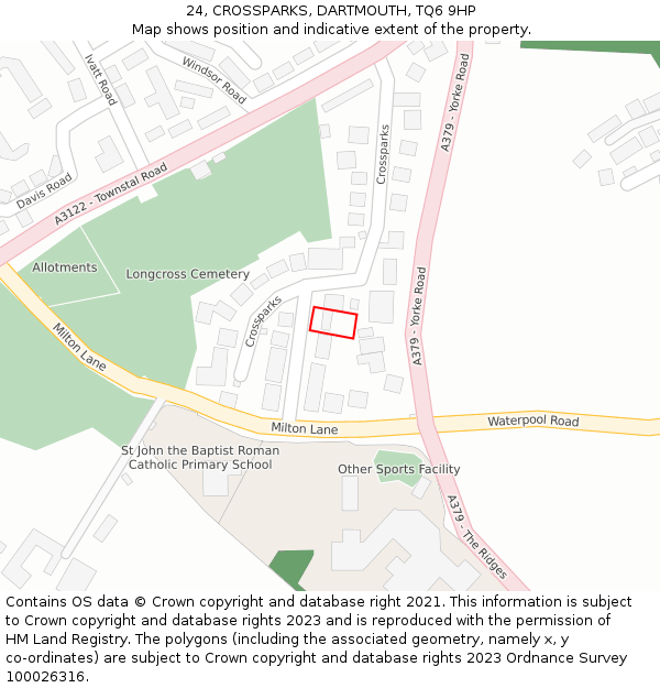 24, CROSSPARKS, DARTMOUTH, TQ6 9HP: Location map and indicative extent of plot