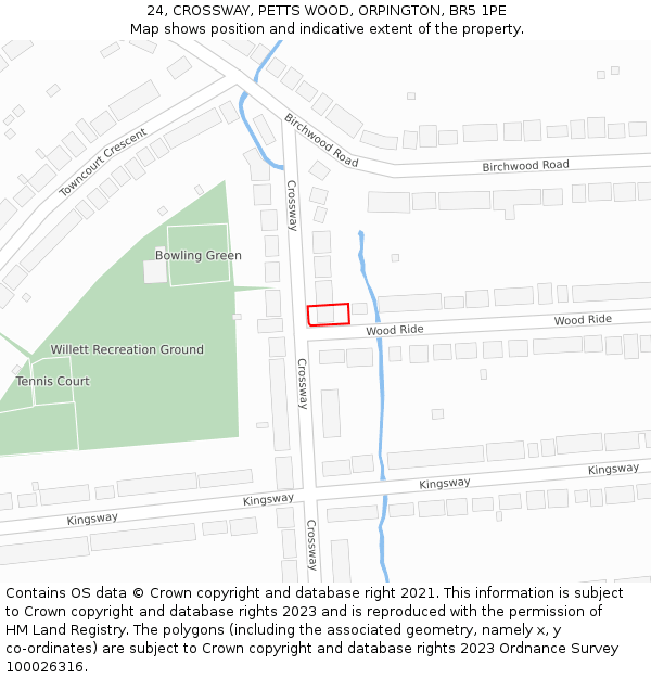 24, CROSSWAY, PETTS WOOD, ORPINGTON, BR5 1PE: Location map and indicative extent of plot